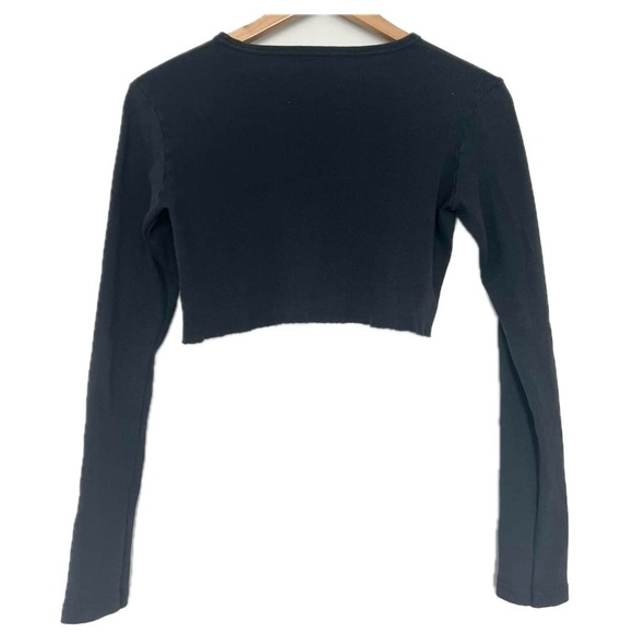 Brandy Melville Hailie Basic Long Sleeve Crop Top Dusty Black 100% cotton - Picture 4 of 5